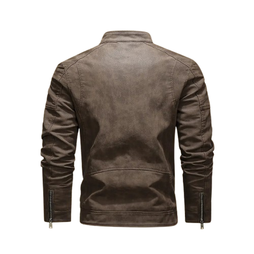 Zip up biker jacket with stand collar