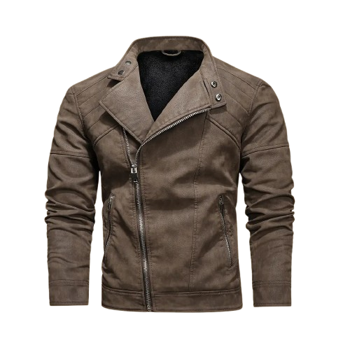 Zip up biker jacket with stand collar